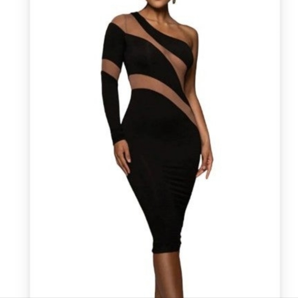 Black Off The Shoulder mesh midi dress